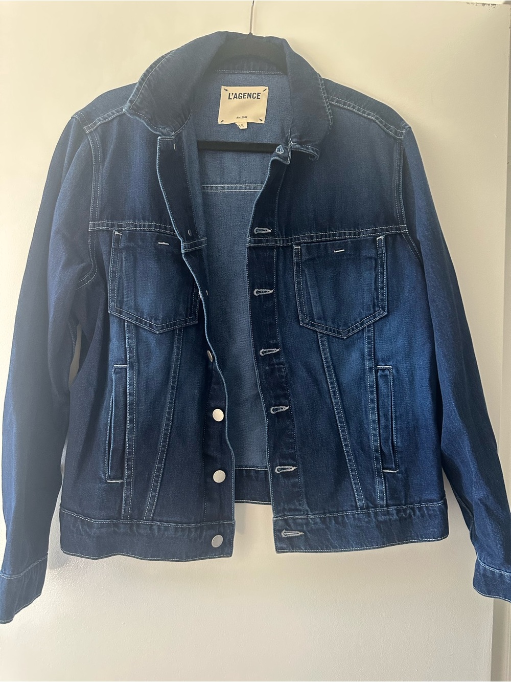 L'AGENCE Indigo Blue Denim Trucker Jacket
